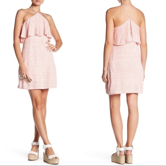 Splendid Linen Mini Stripe Halter Dress - Picture 1 of 8